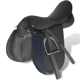 Meilleurs prix pour BEST SELLER Set de selle équitation 16 en cuir véritable 14 cm 5 en 1 noir - Selles - 7476002
