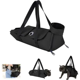 Comparer les prix de MHY® - Sac de toilettage pour chat - Noir - Anti-griffures - Avec trous pour les pieds - Pour couper les griffes nettoyer les oreil
