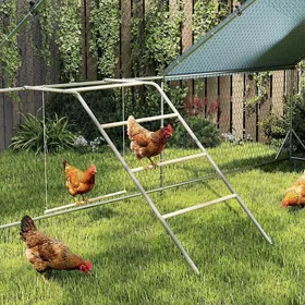 Meilleurs prix pour Perchoir pour poules à 5 niveaux en bois de pin et acier avec échelle et balançoire 82 x 150 x 110 cm argent