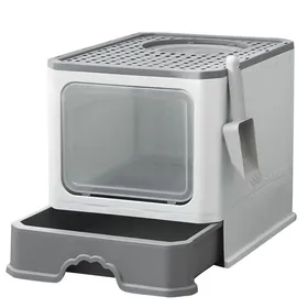 Meilleurs prix pour MIPAN Bac à Litière pour Chat,Grande Maison de Toilette Chat Pliable avec Couvercle Gris