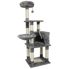 Comparer les prix de Arbre à chat Haut avec Griffoir - Multi-Niveaux - Avec Plateforme et Niche - Tissu Peluche - 48x40x135 cm - Gris