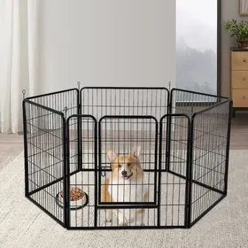 Comparer les prix de Clôture pour animaux de compagnie réglable et mobile - MIPAN - Clôture pour chiens - Lot de 6 - 80 x 60 cm - Noir