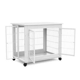 Meilleurs prix pour Cage pour chien en métal 80 x 56 x 695 cm table dappoint 2 portes toit relevable roulettes Blanc