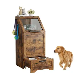 Meilleurs prix pour Garvee Station dAlimentation Chien avec Rangement 2 Gamelles Surélevées Armoire Croquettes & Jouets Meuble Moderne Marron