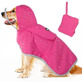 Meilleurs prix pour L-Poncho imperméable ajustable pour chien avec capuche transparente conception imperméable double couche avec poche de rangementw