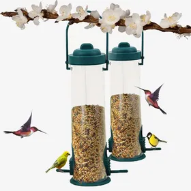 Comparer les prix de Lot de 2 Mangeoires Oiseaux Extérieur Mangeoire Oiseaux Sauvages 2 Ports Résistante aux Intempéries Jardin