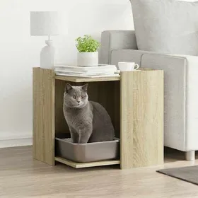 Meilleurs prix pour Meuble de bac à litière pour chat - vidaXL - Chêne sonoma - Bois dingénierie - 53x53x51 cm - Multifonctionnel