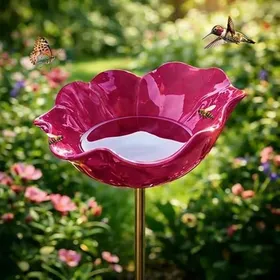 Comparer les prix de 1 Bain Oiseaux Forme Fleur Support Piquet Métal Abreuvoir Extérieur Décoration Jardin Cour Balcon .