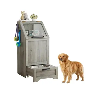 Comparer les prix de Garvee Station dAlimentation Chien avec Rangement  2 Gamelles Surélevées Armoire Croquettes & Jouets  Meuble Moderne Gris