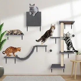 Comparer les prix de Étagères Murales Pour Chat, 4 En 1 Meubles Muraux Pour Chat, Mur Escalade Chat Avec Arbre À Chat Mural, Poteau Griffoir Chat A