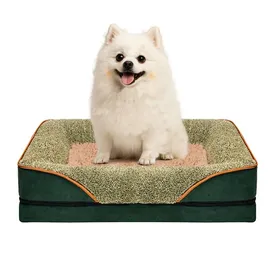 Comparer les prix de Lit de ChienTaille S Panier Chien pour Animal de Compagnie en Mousse à MémoireCoussin avec Housse Lavable Amovible-Vert S
