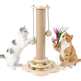 Comparer les prix de Griffoir pour Chat en Sisal Naturel 46cm de Hauteur avec Aire de Jeu et Jouets Design Gain de Place pour Chatons et Petits Chats