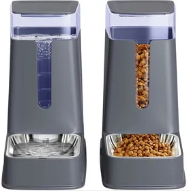 Comparer les prix de Distributeur Nourriture et Eau pour Chien et Chat 2 Ensembles avec Bols en Acier Inoxydable 38 L Pour Petits à Grands Animaux