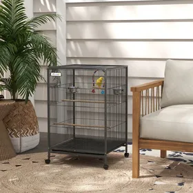 Meilleurs prix pour MOTHINESSTO4640-Cage oiseau sur pied cage sur roulettes avec balançoire perchoirs et plateau coulissant 48 x 46 x 74 cm en acier no