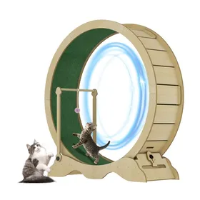 Meilleurs prix pour Garvee Roue Chat XXL Silencieuse 100cm Piste 38cm avec Tapis Amovible Verrou Sécurité Max 20kg Fitness & Jeu Bois naturel