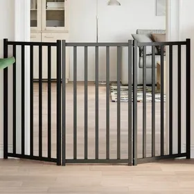 Comparer les prix de Barrière pour chien pliable - vidaXL - 3 panneaux - 150 cm - Bois sapin massif - Noir - Autonome - Pliable