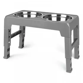 Comparer les prix de KEDIA Support de Gamelles Surélevé pour Chiens Gris Bol surélevé réglable en Hauteur en Acier InoxydableMoyenne et Grande
