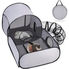 Comparer les prix de Grand parc 3 en 1 pour chat avec tunnel environnant parc pour animaux de compagnie avec côtés doux respirants enclos L-160x80x77cm 1
