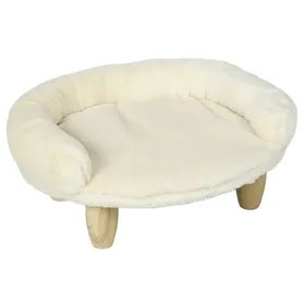 Meilleurs prix pour Canapé pour animaux de compagnie - 47x40x20 cm - Blanc crème - Flanelle - Pieds en bois - Housse amovible - Antidérapant