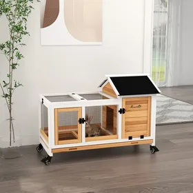 Comparer les prix de Cage à lapin extérieur Clapier cage à lapins rongeurs sur roulettes 2 portes verrouillables - 108 x 58 x 735 cm bois massif jaune