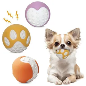 Meilleurs prix pour Jouet à mâcher chien en latex naturel balle interactive avec motifs cœur patte et os lot de 3 couleurs différentes