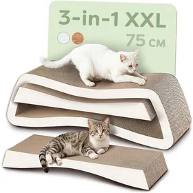Meilleurs prix pour Griffoir Chat 3 Pièces XXL 75 cm – Carton Résistant pour Soins des Griffes – Jusqu’à 2 Ans de Griffades (Mountain- Blanc)