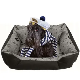 Meilleurs prix pour Lit Pour Chien EDANTI Imperméables Avec Coussins 115x95 Motif Osseux Noir