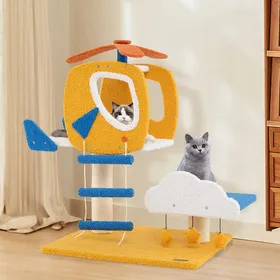 Meilleurs prix pour GOPLUS Arbre à Chat avec Perchoir en Forme d'Hélicoptère, Griffoir en Sisal, Arbre d’Activité de Chat, 3 Jouets en Forme d'Étoile