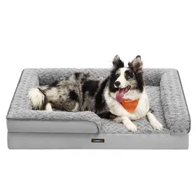 Meilleurs prix pour Panier Pour Chien, Mousse Alvéolée, Bords Surélevés Rembourrés, Housse Amovible En Tissu Peluche Aux Motifs Roses, 106 X 81 X 18 Cm, Gris Tourterelle
