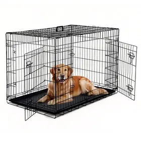 Comparer les prix de Cage pour Chien 42 “ Double Porte de Sécurité Séparateur Amovible Plateau Inclus Cage Pliable Voyage avec Chien Noir