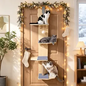 Comparer les prix de Arbre à chat suspendu porte 4 niveaux en bois avec griffoir sisal charge max 10kg 35x25x150 CM pour petit logement appt