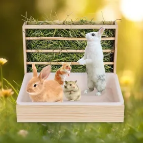 Meilleurs prix pour Râtelier foin 2-en-1 bois pour lapins/hamsters avec bac litière intégré