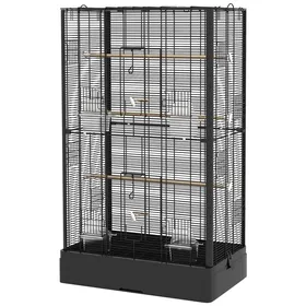 Meilleurs prix pour LIA Cage à oiseaux volière avec portes perchoirs cage pour canaris perruches perroquets 61 x 365 x 98 cm noir