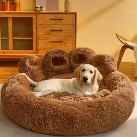 Comparer les prix de Panier pour chien chat forme patte XL diamètre 70 cm couleur marron chaud nid moelleux en peluche polaire hiver confortable