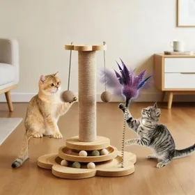 Meilleurs prix pour Jouet pour Chat Intérieur en Bois 4 en150CM Colonne De Griffe Dintérieur en BoisArbre à Chat avec JouetsArbre à