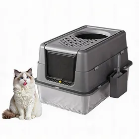 Meilleurs prix pour Litière XL Inox Fermée : Tiroir Couvercle Ventilé & Porte Battante - Anti-Odeur & Fuite - 60x41x435cm - Gris - Pelle Incluse