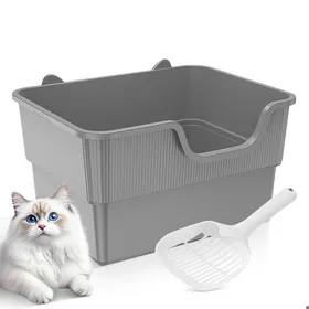 Meilleurs prix pour AMICURA Lite Bac à Litière pour Chat en Forme de U, Design Ouvert,Facile à Nettoyer, Grande Capacité, Anti-Éclaboussures-Gris