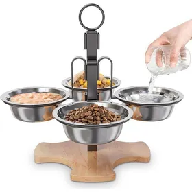 Meilleurs prix pour gamelle Chat Lot de 4 gamelle Chat surélevée Hauteur réglable avec Support 4 gamelles en Acier Inoxydable Nourriture deau Chats