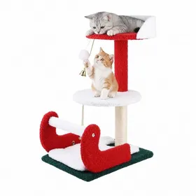 Comparer les prix de Arbre à chat de Noël en forme de traîneau–Griffoir en sisal–Plateformes d’observation à plusieurs niveaux–Jouet suspendu