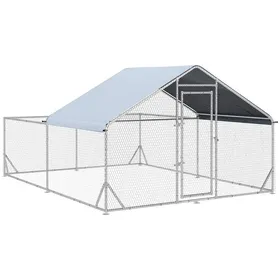 Comparer les prix de Enclos pour poules Pawhut avec toit solaire dimensions 400 x 300 x 195 cm en acier de couleur argent.