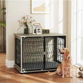 Meilleurs prix pour Cage pour chien dintérieur meuble niche pour grand chien 100 x 60 x 735 cm avec coussin lavable porte verrouillable ORVRYN