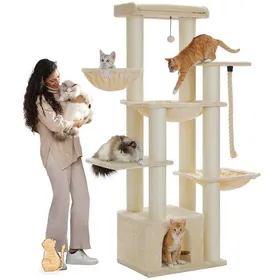 Comparer les prix de PAWZ Road Grand Arbre a Chat, Arbre à Chat avec Poteaux XXL 11 cm en Sisal, Hamacs Spacieux, Condo & Perchoir, 170 cm Beige