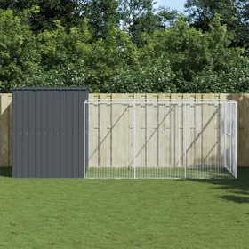 Comparer les prix de Niche pour chien avec enclos - vidaXL - 214x457x181 cm - Anthracite - Acier galvanisé - Toit protecteur