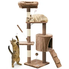 Meilleurs prix pour VOUNOT® Arbre a chat 112cm multi niveaux Griffoir et niche Marron