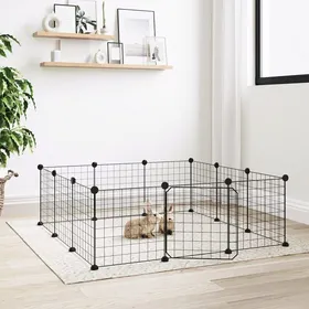 Comparer les prix de Enclos - Cage animaux de compagnie à 12 panneaux et porte - Noir 35x35 cm SS00188902