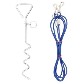 Meilleurs prix pour Câble dattache pour chien avec piquet - vidaXL - 3 m - Bleu - Fer galvanisé - Fil dacier recouvert de PVC