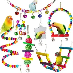 Comparer les prix de Ensemble de jouets pour perruches 7 pièces pour aire de jeux pour oiseaux, échelle et miroir