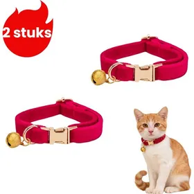Meilleurs prix pour Collier à clochette en peluche pour chat (2 pièces) - Collier pour chat - Convient aux chiots et chatons de 3 kg à 75 kg - Rouge