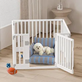 Meilleurs prix pour Parc Chien 90x90 cm Enclos Chiot Plastique Blanc Porte Base Antidérapante Cage Animaux Solide Montage Simple