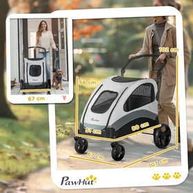 Meilleurs prix pour poussette pour chiens buggy pour chiens avec 4 roues fenêtre en filet poche latérale pliable pour chiens et chats de petite/m
